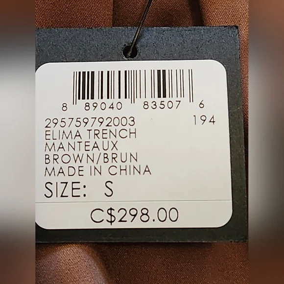 CLUB MONACO Elima Brown Trench Coat | Jacket with Belt. Size Small. NWT. - Picture 12 of 14